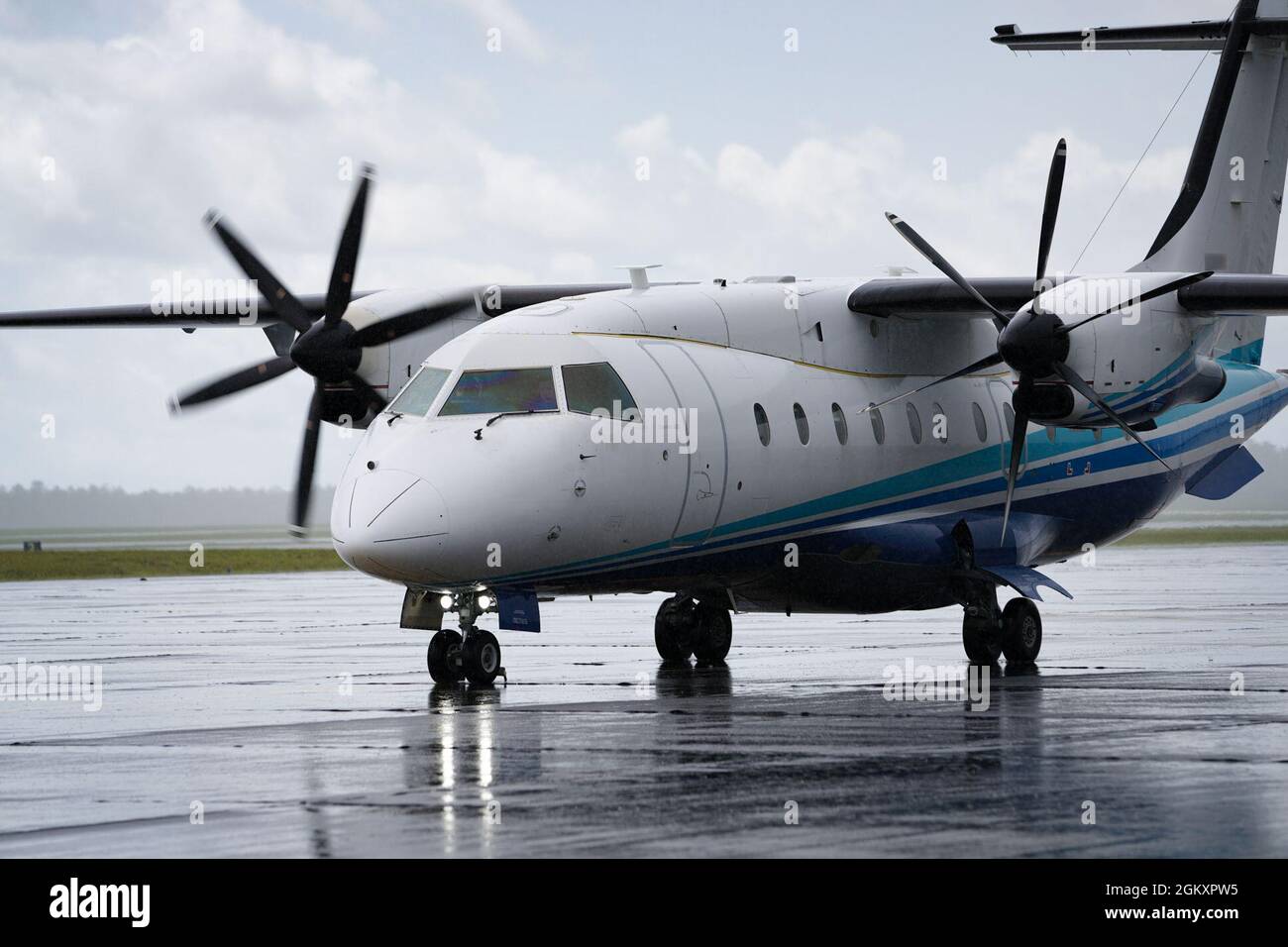 A C-146A Wolfhound carrying Gen. Arnold Bunch Jr., Air Force Materiel Command commander, and Lt. Gen. Jim Slife, Air Force Special Operations Command commander, along with other guests, taxis down the flightline at Duke Field, Florida, July 21, 2021. AFSOC provides high-return on investment capabilities across the spectrum of conflict, from competition to war. Stock Photo