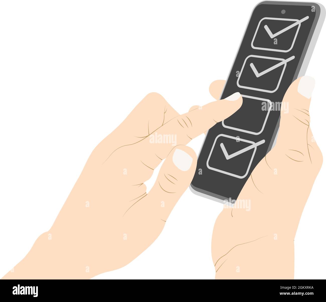 Selecting on smartphone screen, select, choices, selection box, preference, mark, vote, checkbox, solution Stock Vector