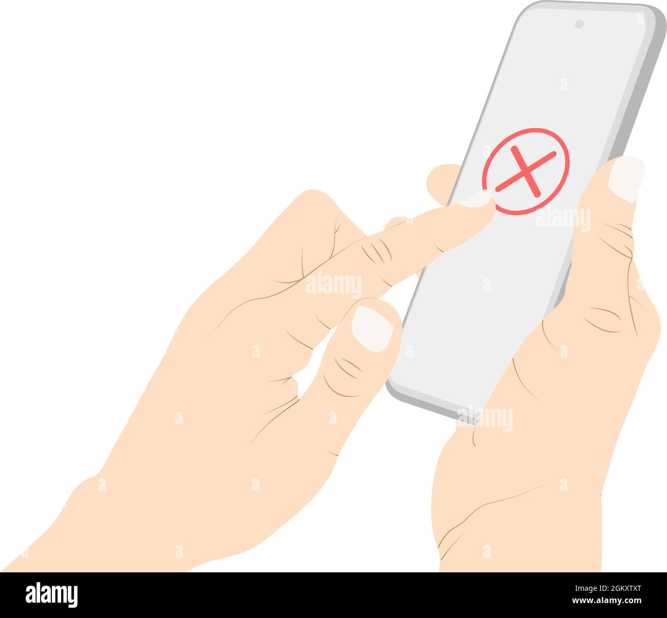 Deactivate, fail, unsuccessful, refuse, smartphone, using a phone, cancel, refuse. Stock Vector
