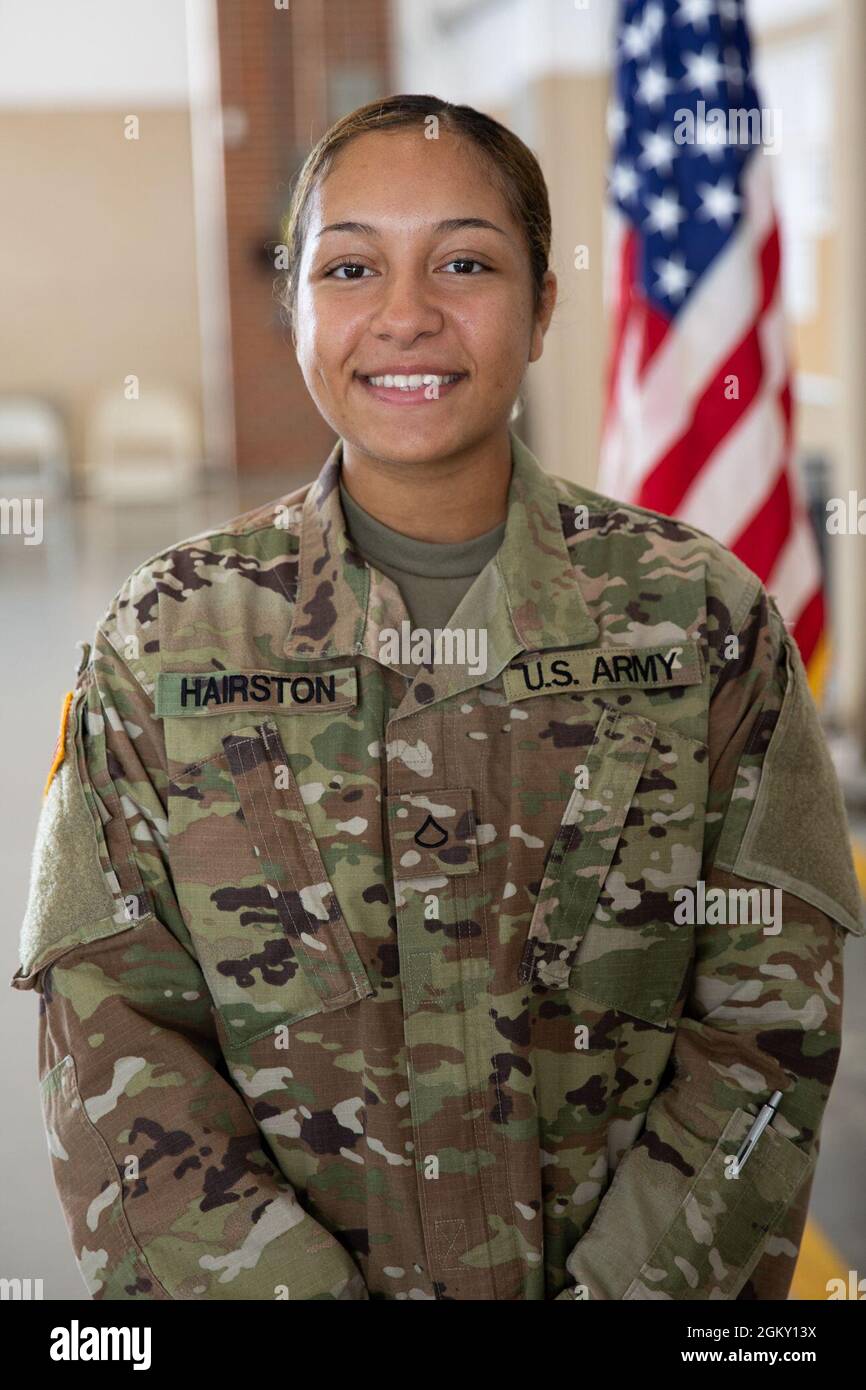 U.S. Army Pfc. Ashleigh Hairston received her first unit patch with the
