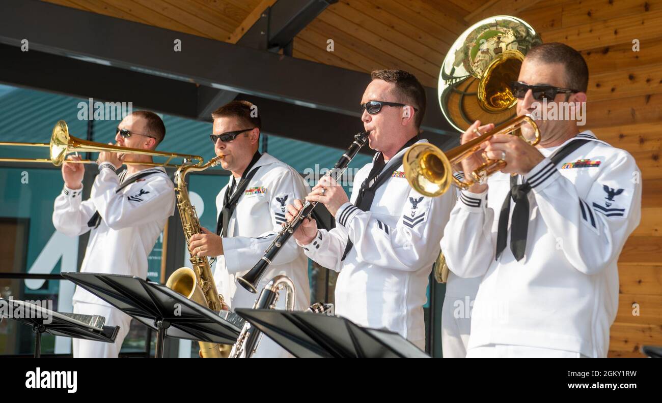 Sailors Assigned To Navy Band Great Lakes Side Boys Brass Band Perform At Broadway Square In Fargo North Dakota July 23 21 The Event Was Part Of Fargo Navy Week Bringing Sailors