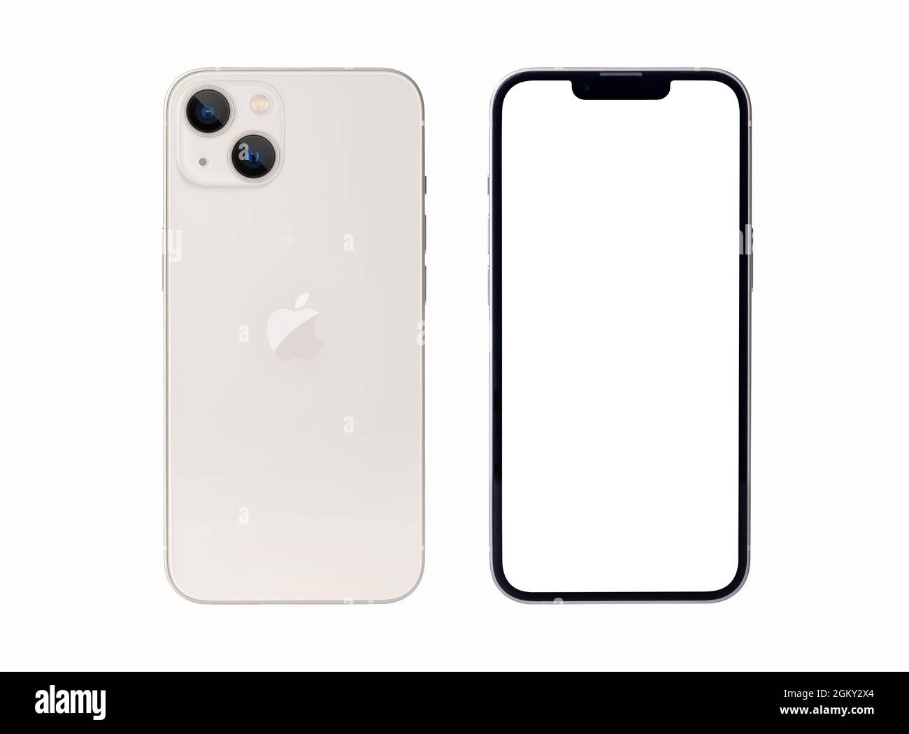 Antalya, Turkey - September 15, 2021: Newly released iphone 13 starlight color mockup set with back and front angles Stock Photo
