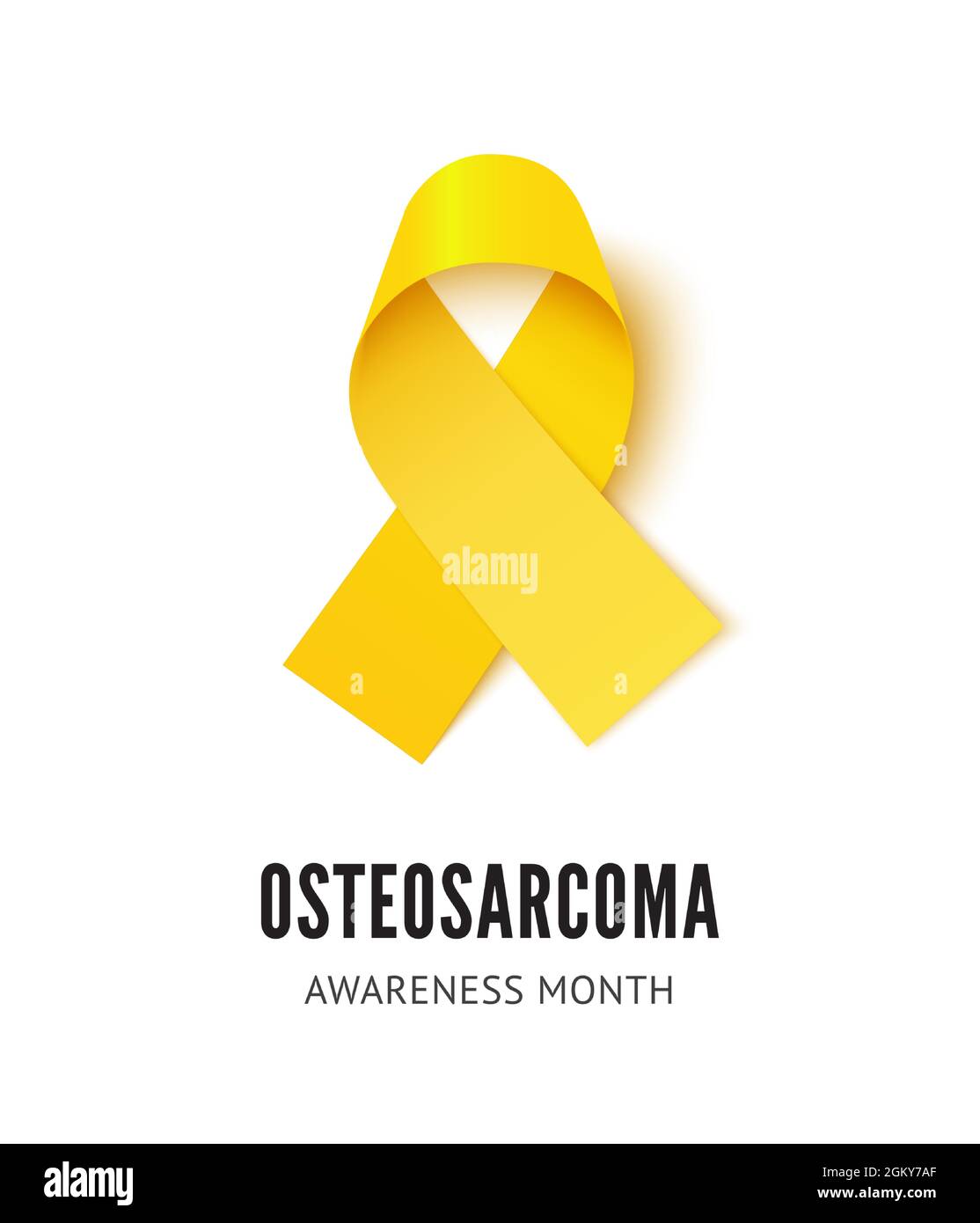 Osteosarcoma cancer awareness ribbon vector illustration isolated on white background. Realistic vector yellow silk ribbon with loop Stock Vector