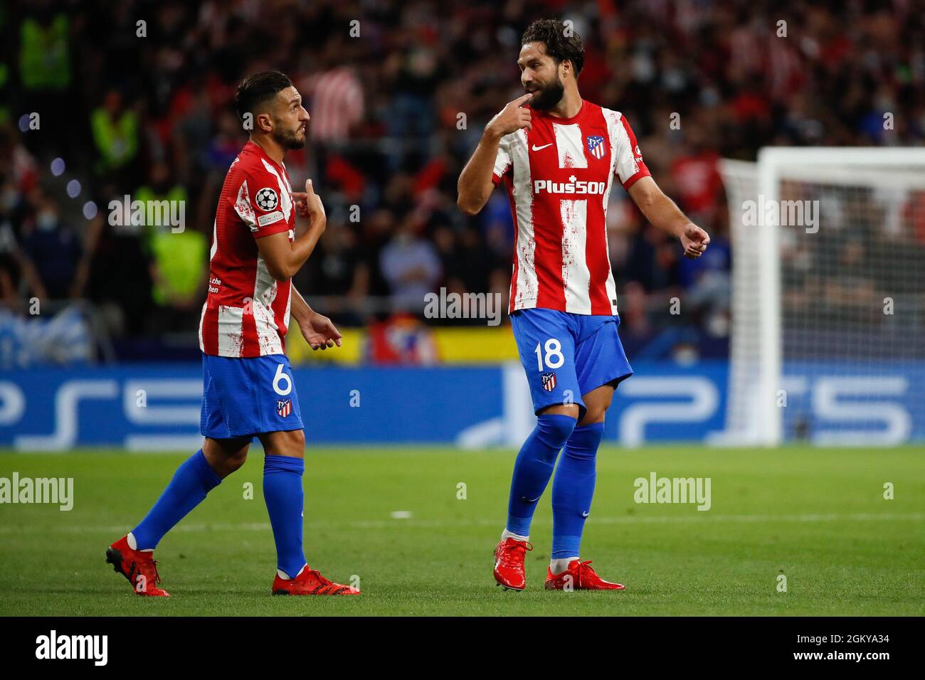 Madrid, Spain. 15th Sep 2021. Koke of Atletico de Madrid with Felipe of Atletico de Madrid during the UEFA Champions League match between Atletico de Madrid and FC Porto at Wanda Metropolitano in Madrid, Spain. Credit: DAX Images/Alamy Live News Stock Photo