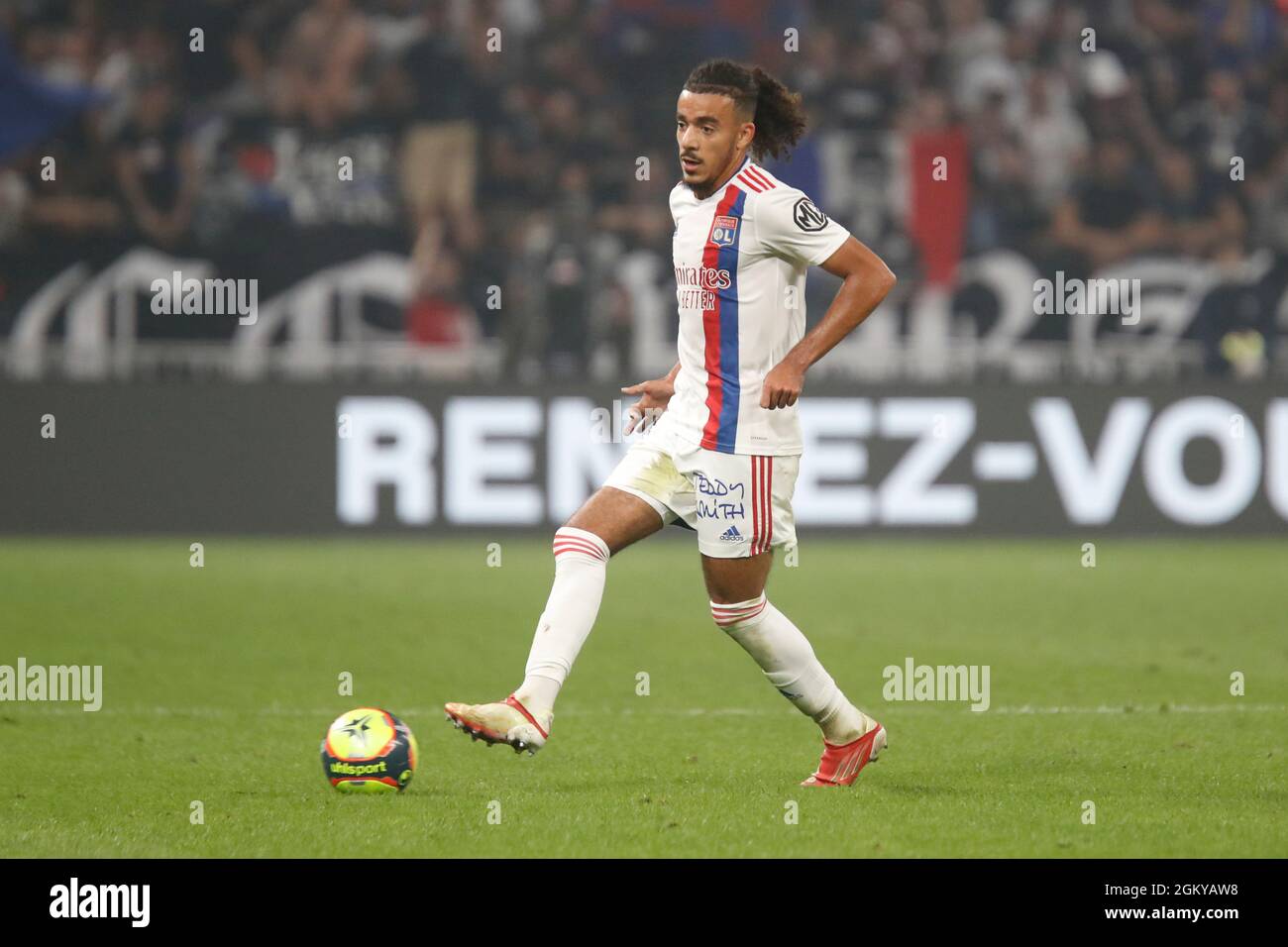 Malo GUSTO of Lyon during the French championship Ligue 1 football match  between Olympique lyonnais and Racing Club de Strasbourg Alsace on  September 12, 2021 at Groupama Stadium in Décines-Charpieu, near Lyon,
