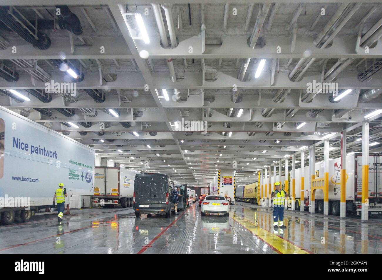 Vehicles driving on board Stena Line car ferry, Dublin Port, Dublin