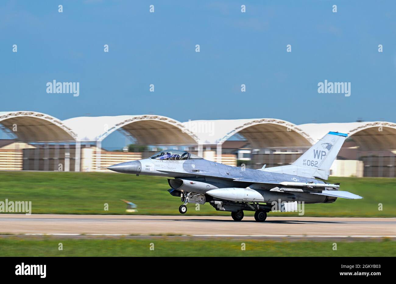 An F-16 Fighting Falcon from the 35th Fighter Squadron takes off on the ...