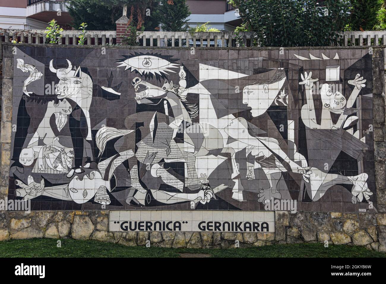 Guernica, Spain - 11 Sept 2021: Ceramic mural of Picasso's painting of Guernica Stock Photo