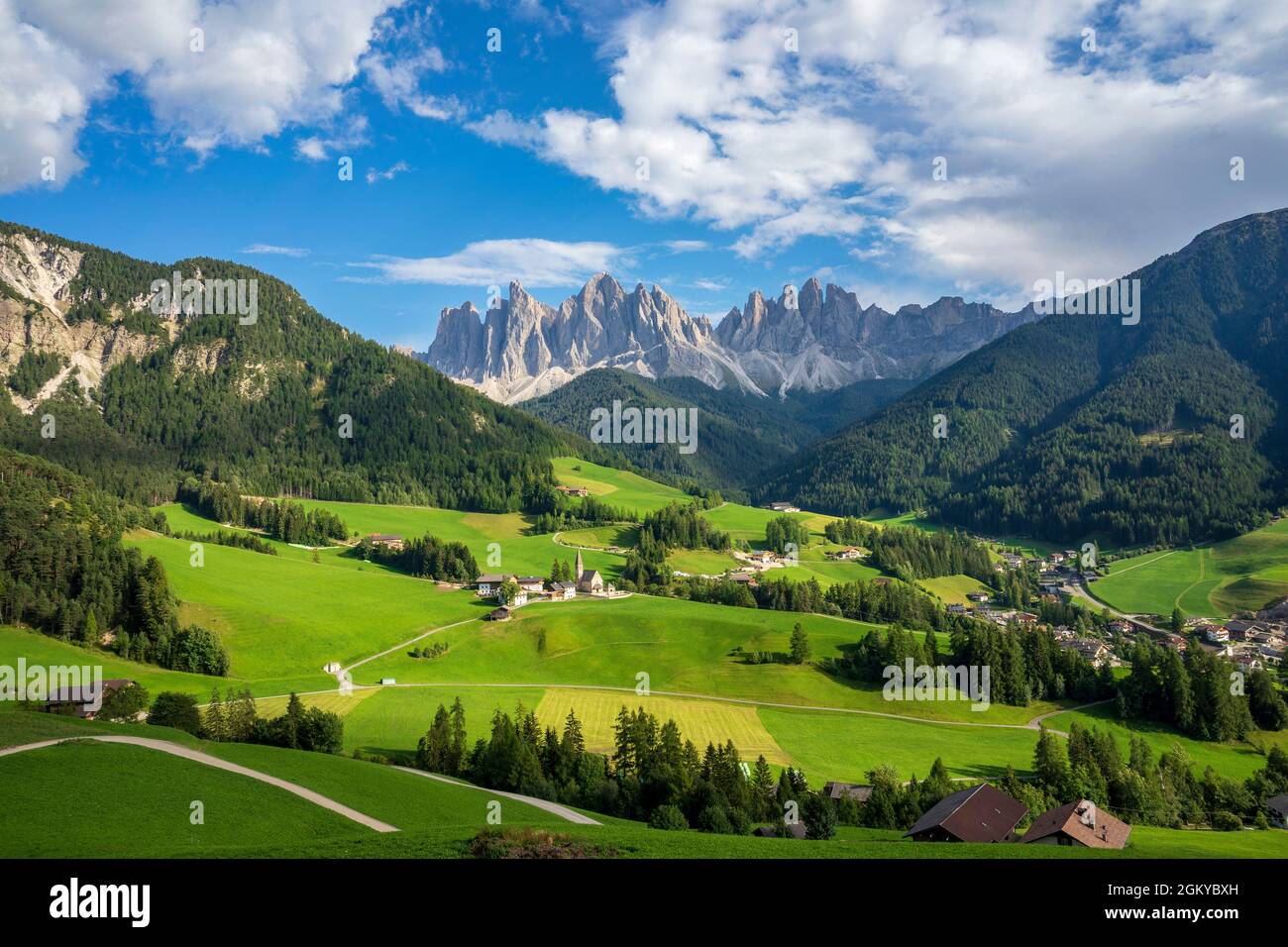 Beautiful picturesque landscape of the village of Santa Maddalena. Dolomites. Italy. Stock Photo