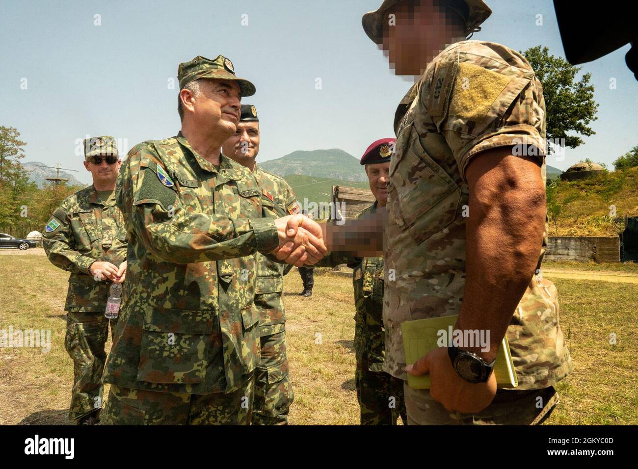 Minister of Defense for the Republic of Albania, Niko Peleshi, observes the  Joint Combined Exchange Training between U.S. Army Green Berets and  Albanian Special Forces, Albania, July 27, 2021. Joint Combined Exchange