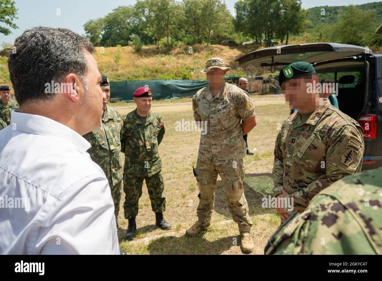 Minister of Defense for the Republic of Albania, Niko Peleshi, observes the  Joint Combined Exchange Training between U.S. Army Green Berets and  Albanian Special Forces, Albania, July 27, 2021. Joint Combined Exchange