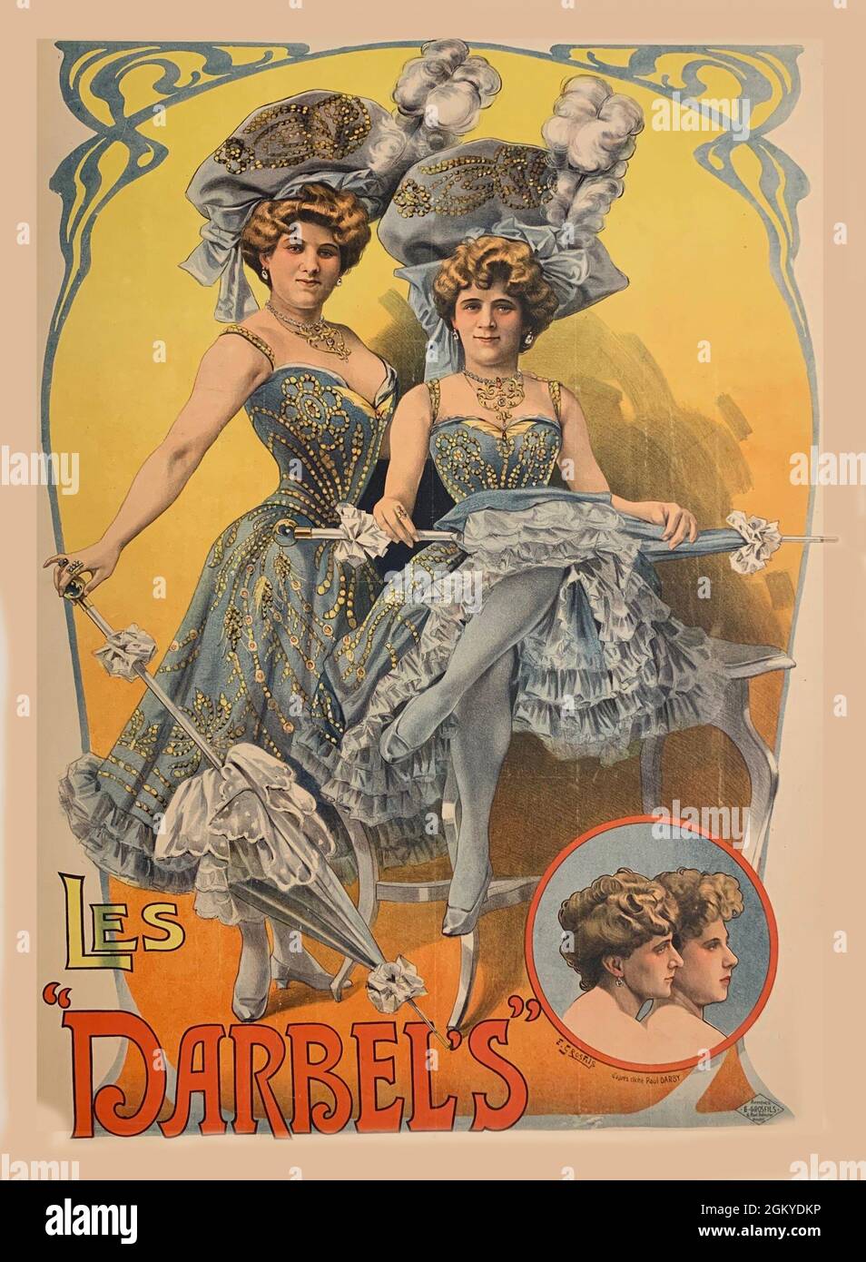 Click on-Vintage French revue poster - The Darbel Sisters 1900s Stock Photo