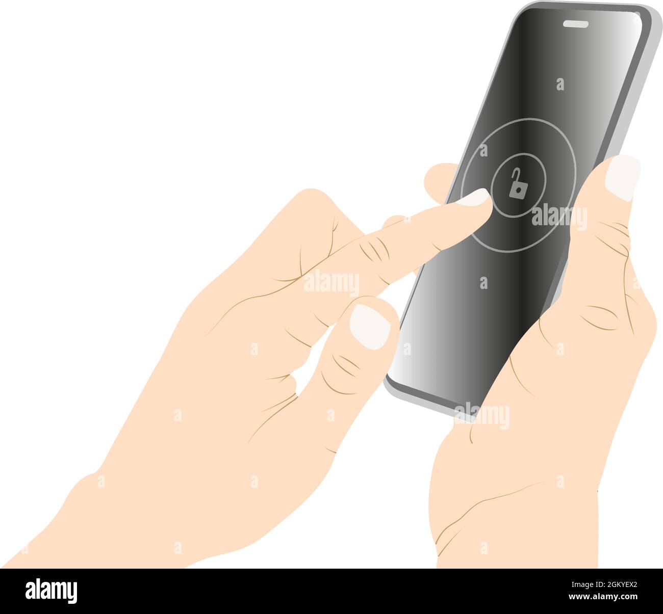When unlocking the smartphone, with human finger, lock, unlock, pin code outline vector stock illustration Stock Vector