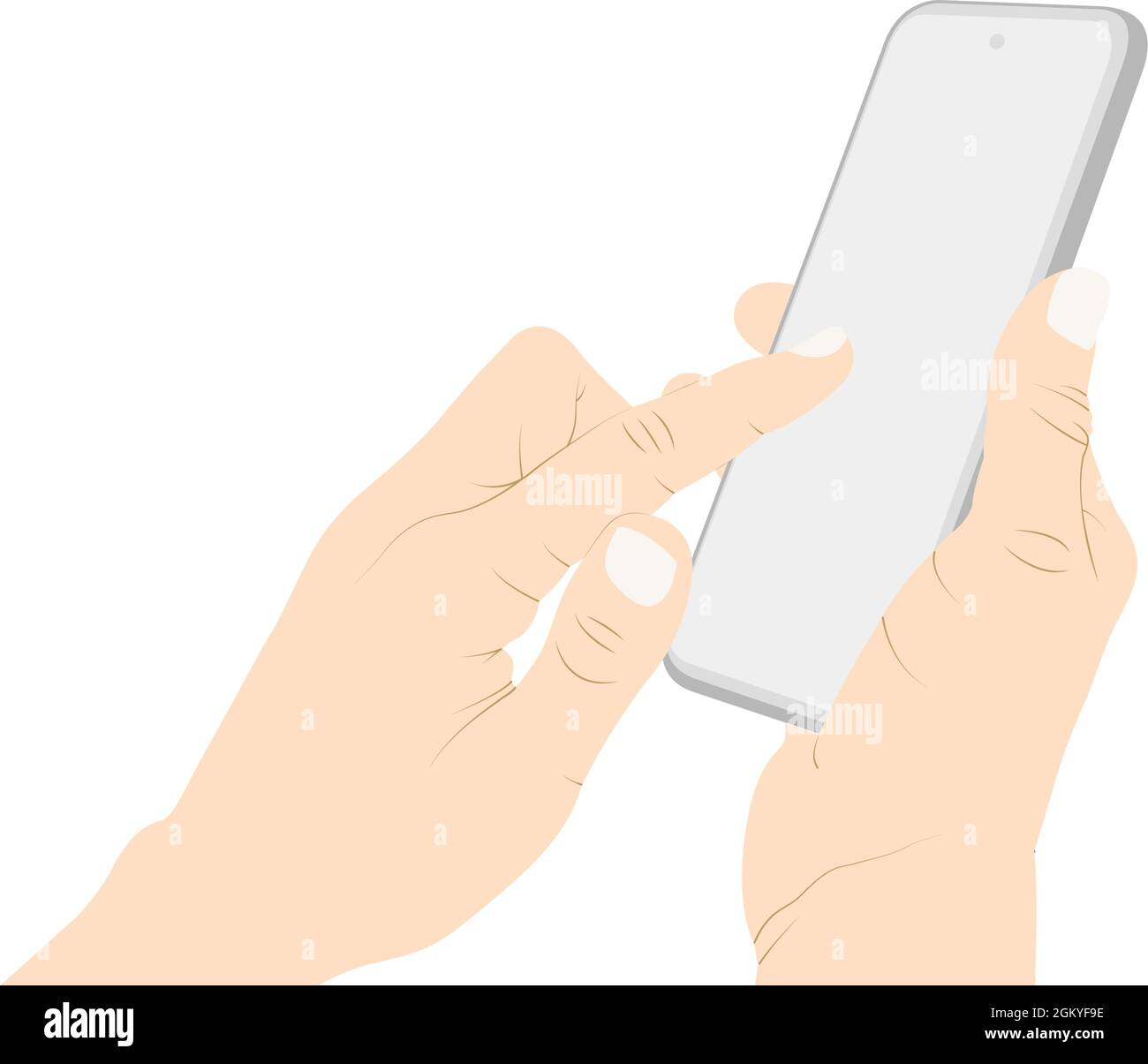 Touching the empty phone screen with woman hand, device screen, smartphone touchscreen vector stock illustration Stock Vector