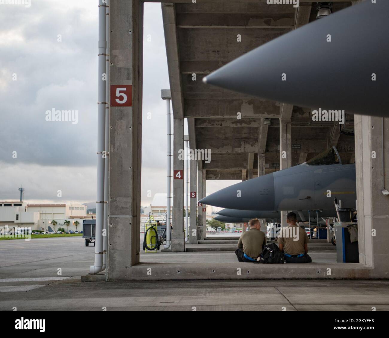 U.S. Air Force Airmen from the 44th Aircraft Maintenance Unit take a ...