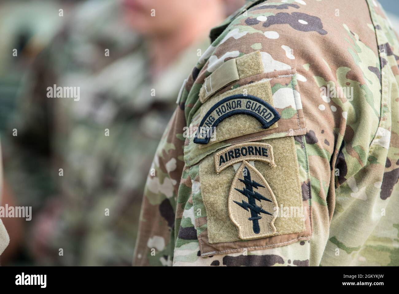 The unit patch and airborne tab worn by a soldier with the 1528th ...