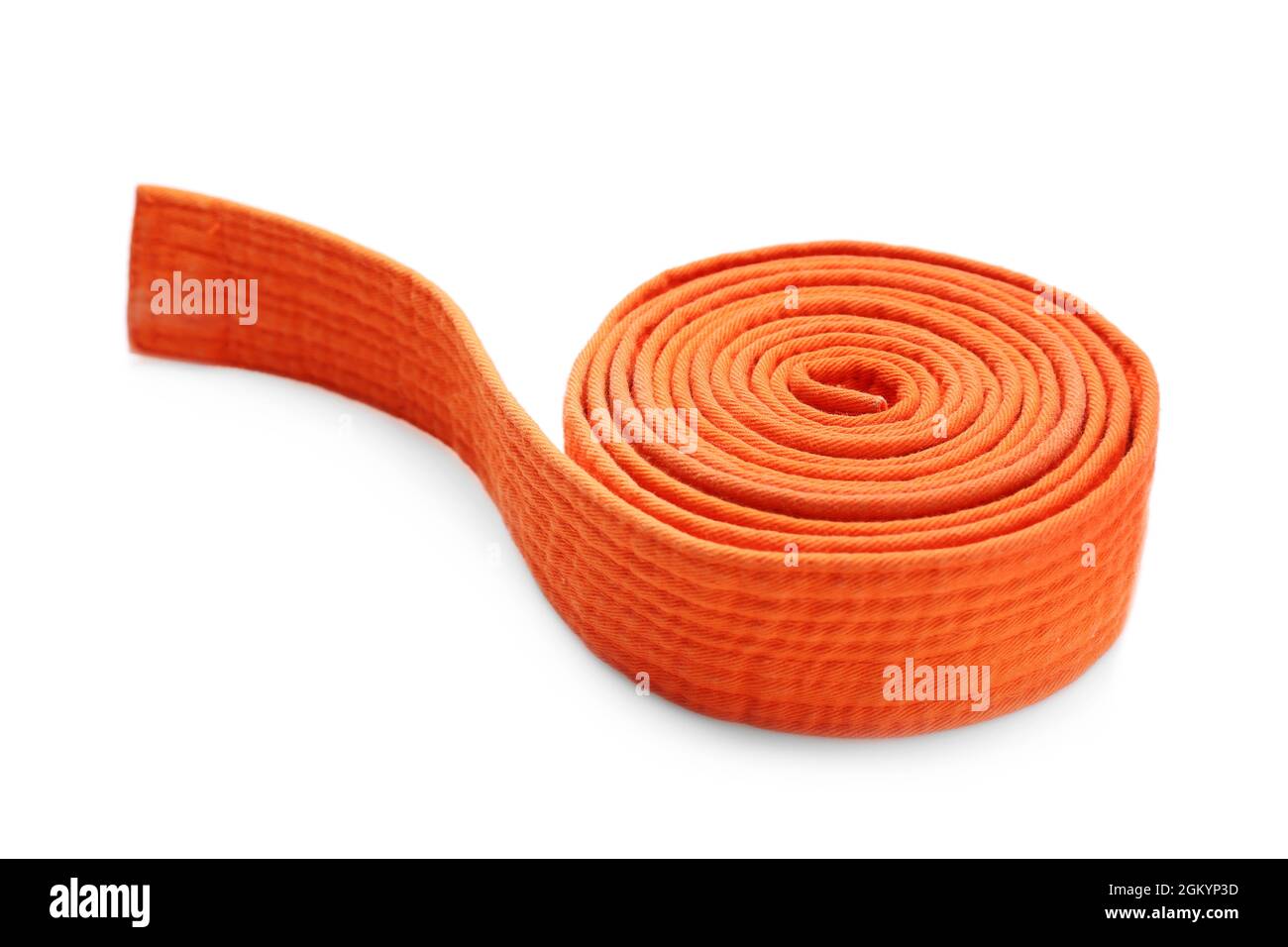 Orange karate belt on white background Stock Photo Alamy