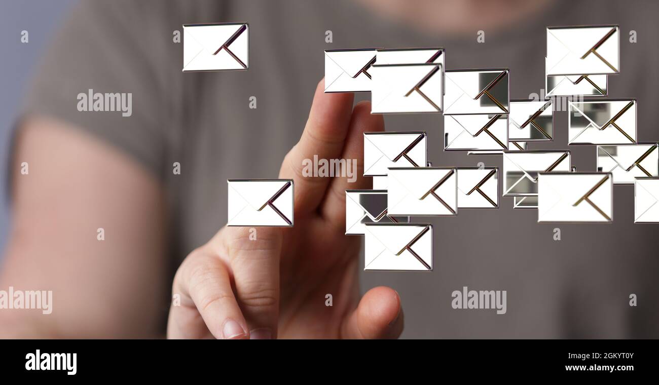 3d rendering of glowing email inbox converts concept touched by a hand ...