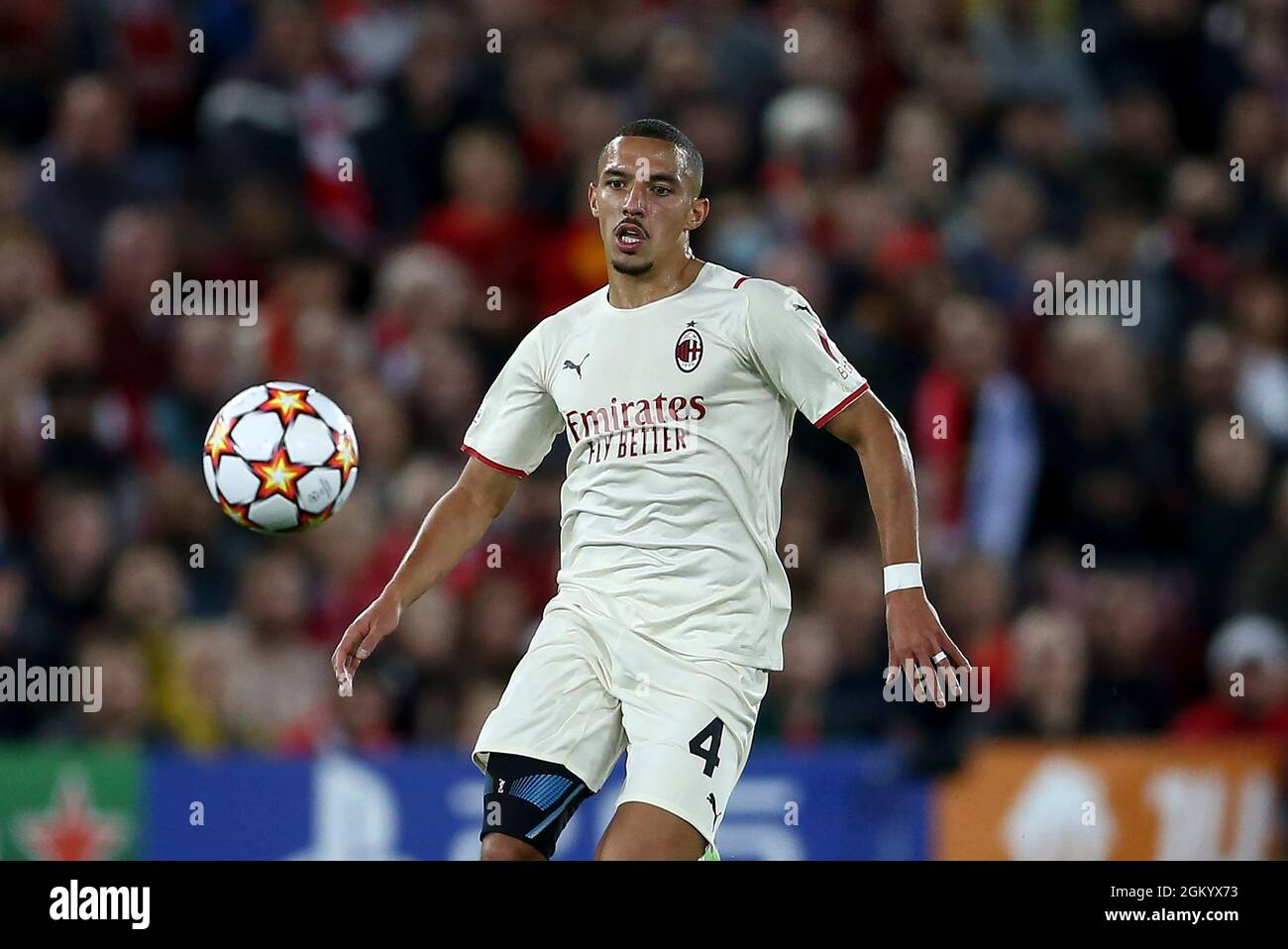 Liverpool, UK. 15th Sep, 2021. Ismael Bennacer of AC Milan in action. UEFA Champions league, group B match, Liverpool v Milan at Anfield Stadium in Liverpool on Wednesday 15th September 2021. this image may only be used for Editorial purposes. Editorial use only, license required for commercial use. No use in betting, games or a single club/league/player publications. pic by Chris Stading/Andrew Orchard sports photography/Alamy Live news Credit: Andrew Orchard sports photography/Alamy Live News Stock Photo