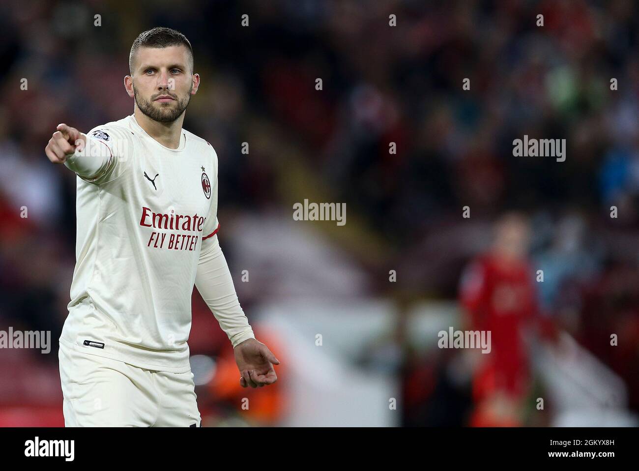 Liverpool, UK. 15th Sep, 2021. Ante Rebic of AC Milan looks on. UEFA Champions league, group B match, Liverpool v Milan at Anfield Stadium in Liverpool on Wednesday 15th September 2021. this image may only be used for Editorial purposes. Editorial use only, license required for commercial use. No use in betting, games or a single club/league/player publications. pic by Chris Stading/Andrew Orchard sports photography/Alamy Live news Credit: Andrew Orchard sports photography/Alamy Live News Stock Photo