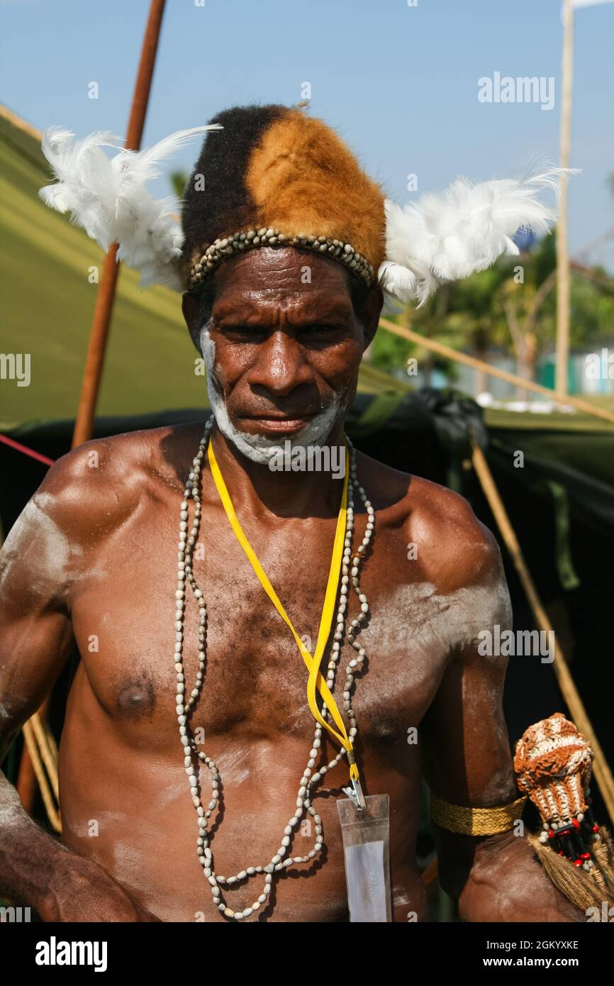 An Asmat man, photographed while participating in the Asmat Festival held in Ancol, Jakarta. Stock Photo