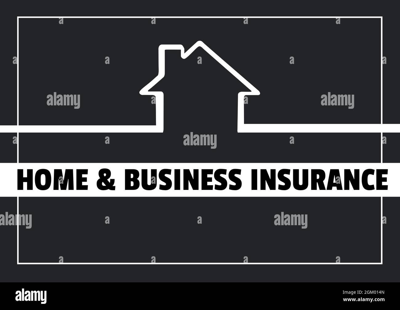 Home and business insurance text banner with house icon against black background Stock Photo