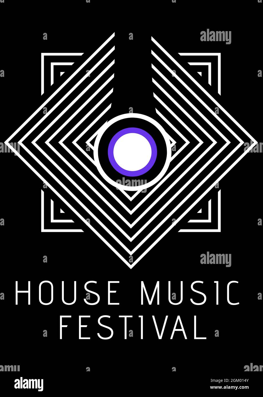 House music festival text against abstract geometric shapes on black background Stock Photo