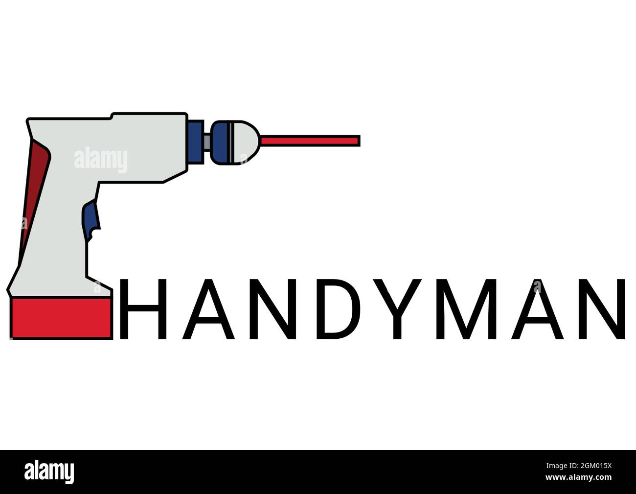 Digitally generated image of handyman text with drill machine icon against white background Stock Photo