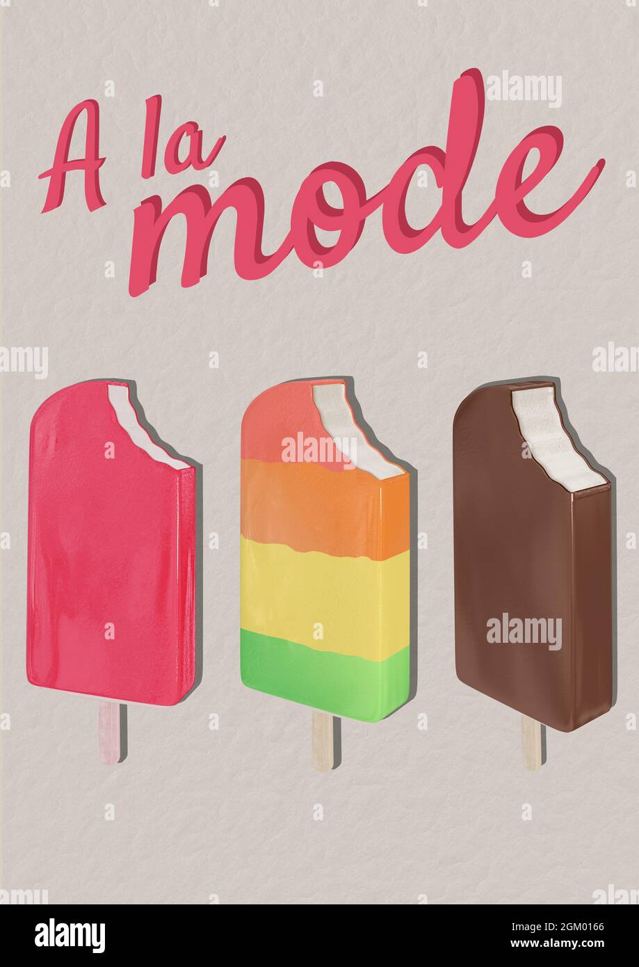 A la mode text with ice-cream icons against grey background Stock Photo