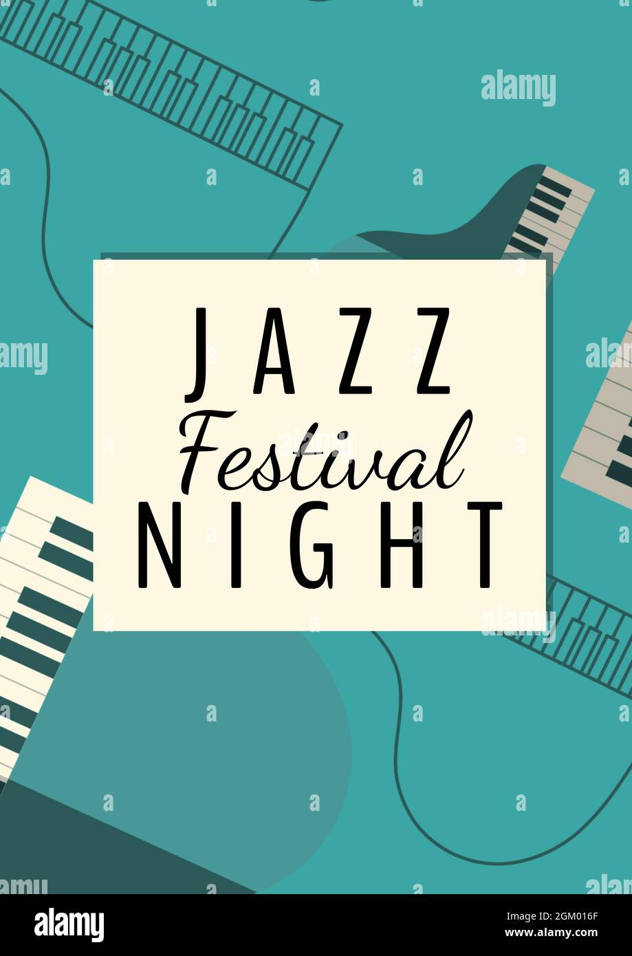 Jazz festival night text banner against musical instruments on green background Stock Photo