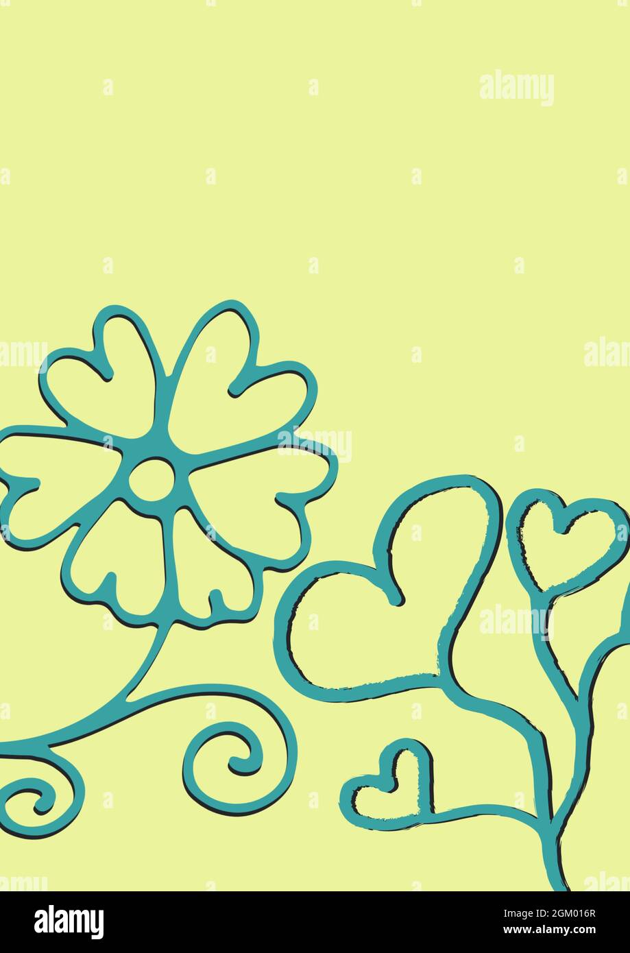 Digitally generated image of blue floral design against yellow background Stock Photo