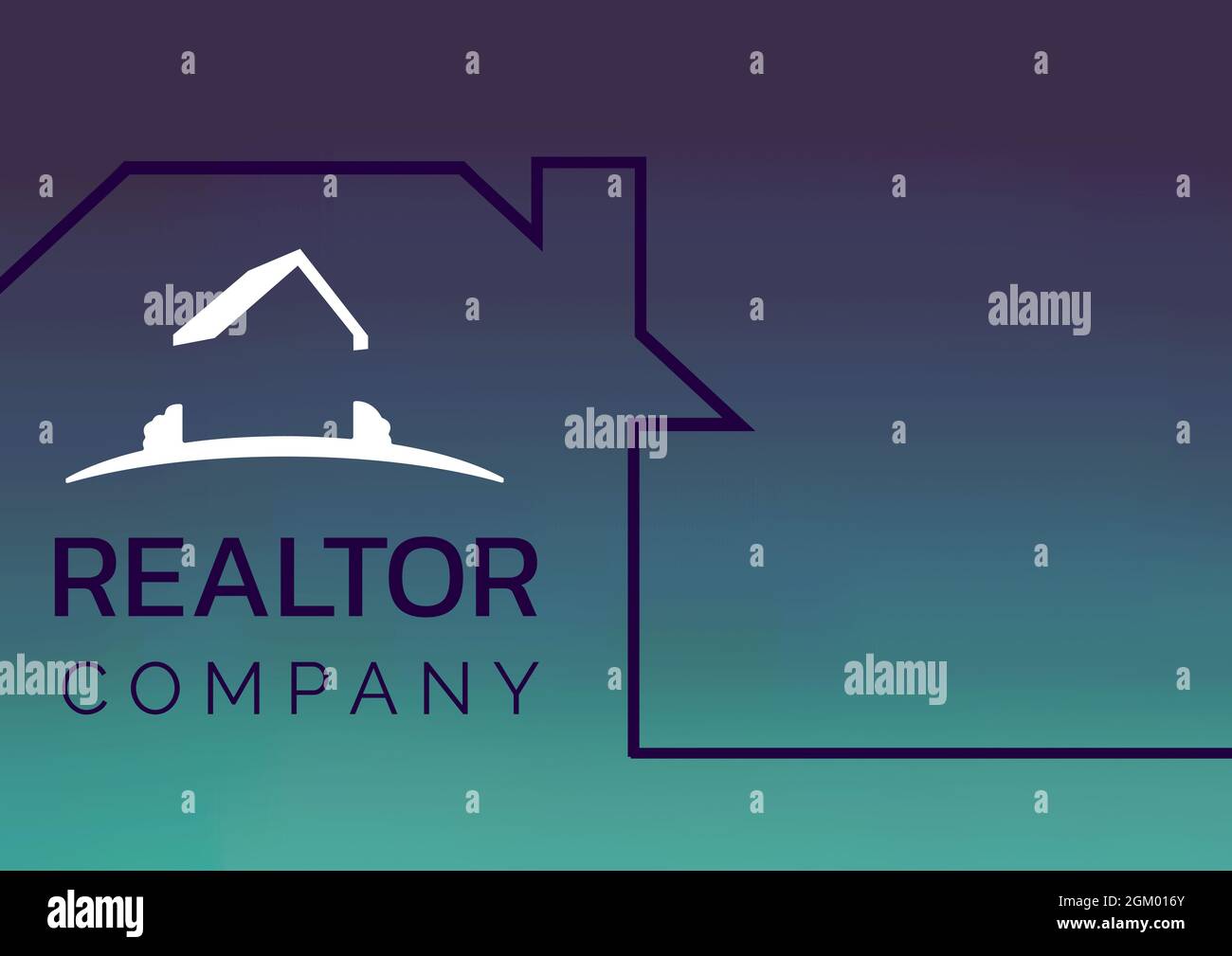 Realtor company text over a house icon against green gradient background Stock Photo