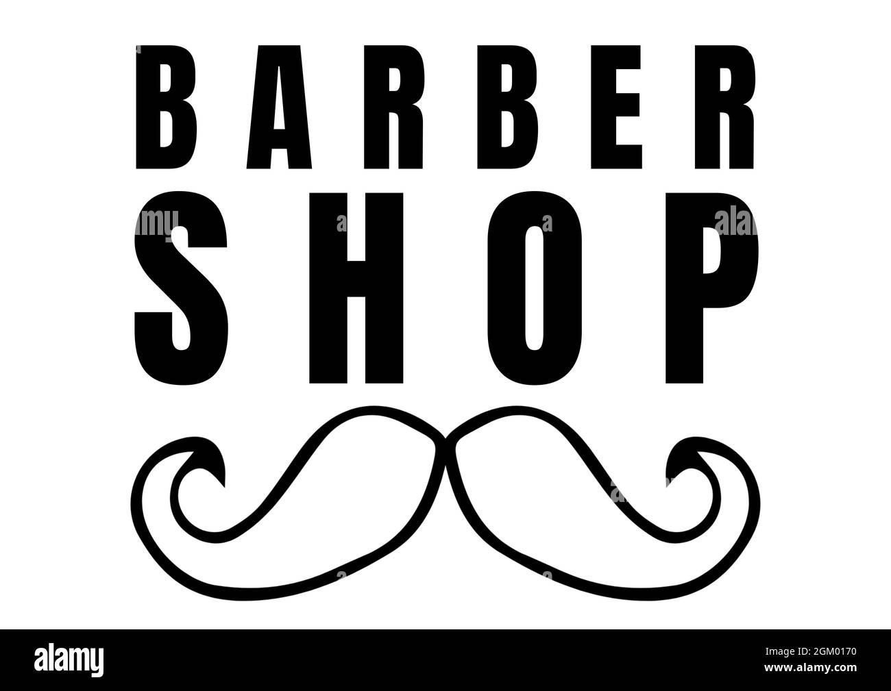 Digitally generated image of barber shop text with moustache icon against white background Stock Photo