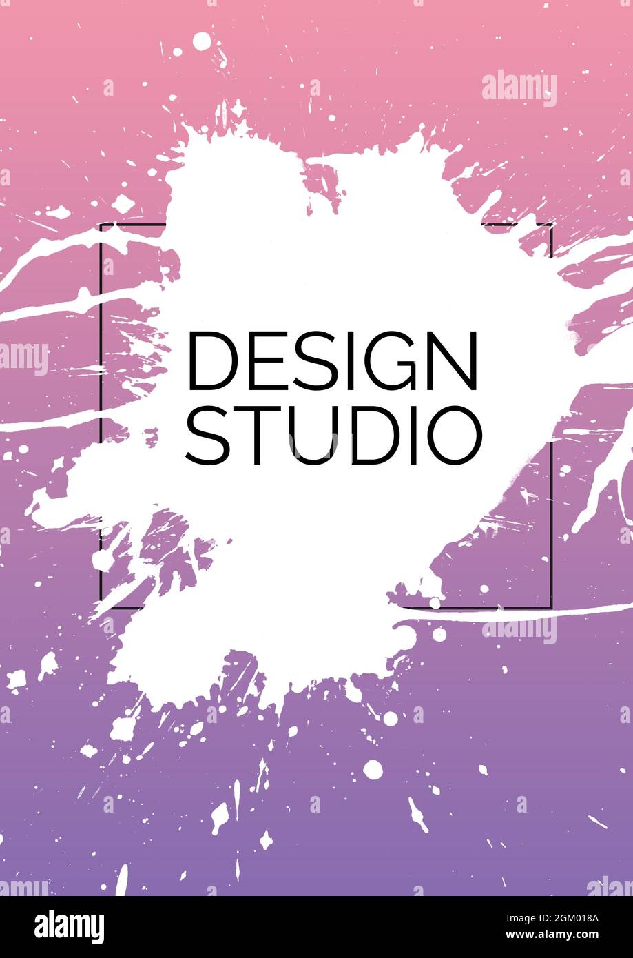 Design studio text on white paint splash against pink gradient background Stock Photo