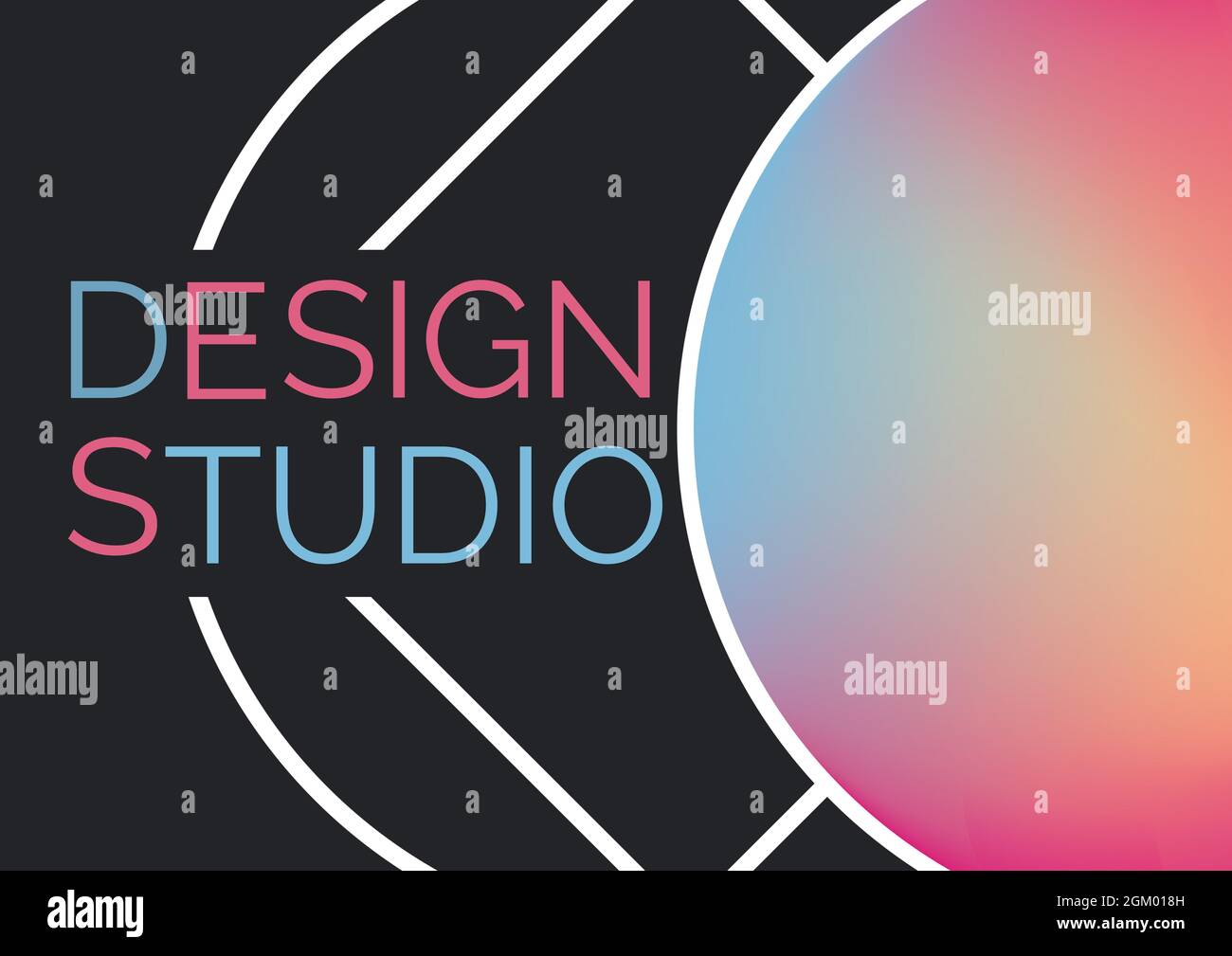 Digitally generated image of design studio text banner against abstract shapes on black background Stock Photo