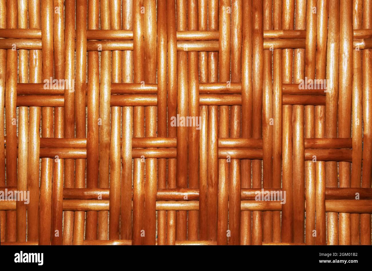 Wooden background, woven from a vine. Texture. Horizontal photo. Stock Photo