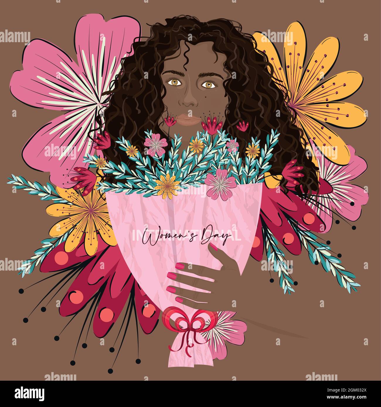 Afro american girl with flower Stock Vector Images - Alamy