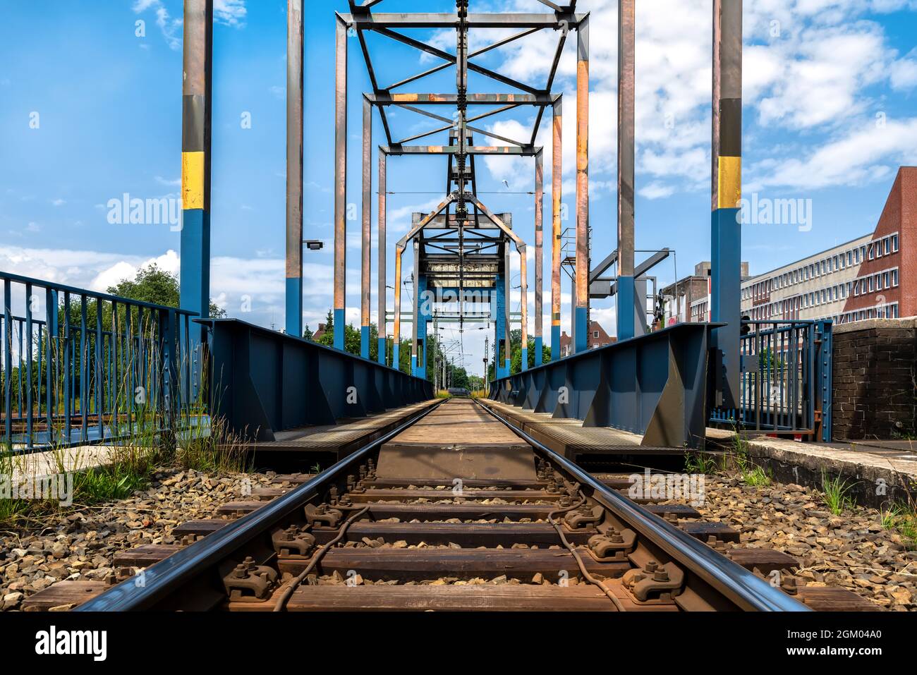 Railroad lifting bridge in Emden, Lower Saxony, Germany Stock Photo