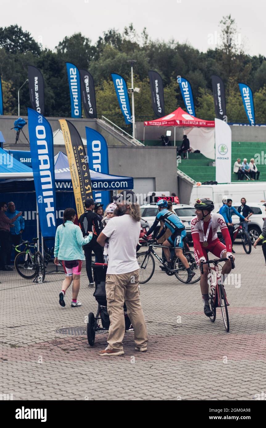 POZNAN, POLAND Sep 12, 2017 A male visitor with beard holding his