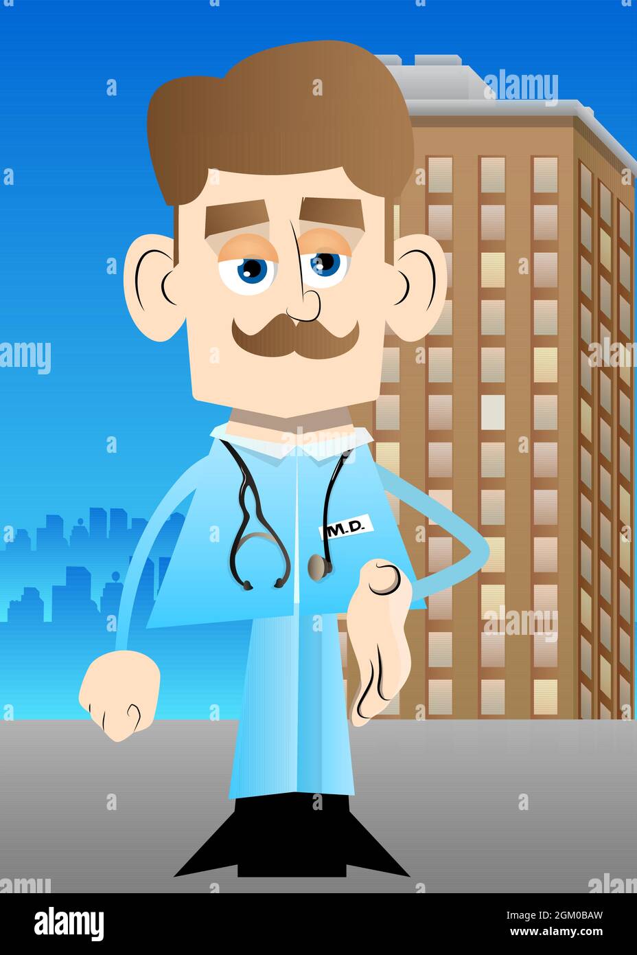 Funny cartoon doctor giving a hand. Vector illustration. Health care ...