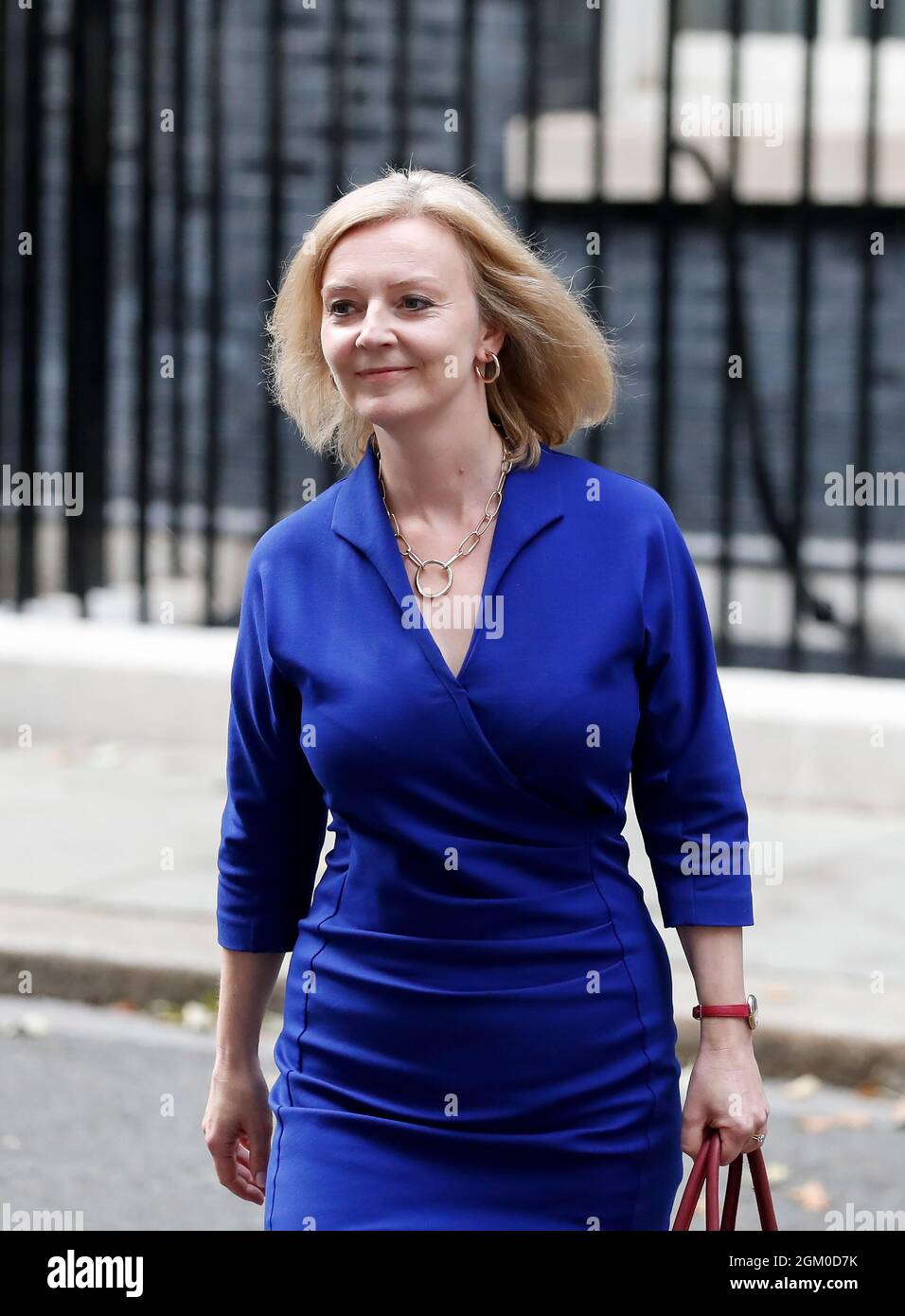 London, Britain. 15th Sep, 2021. Liz Truss leaves 10 Downing Street in London, Britain, on Sept. 15, 2021. Liz Truss, who was international trade secretary, has become the second woman to hold the position of foreign secretary. British Prime Minister Boris Johnson reshuffled his cabinet on Wednesday. Credit: Han Yan/Xinhua/Alamy Live News Stock Photo