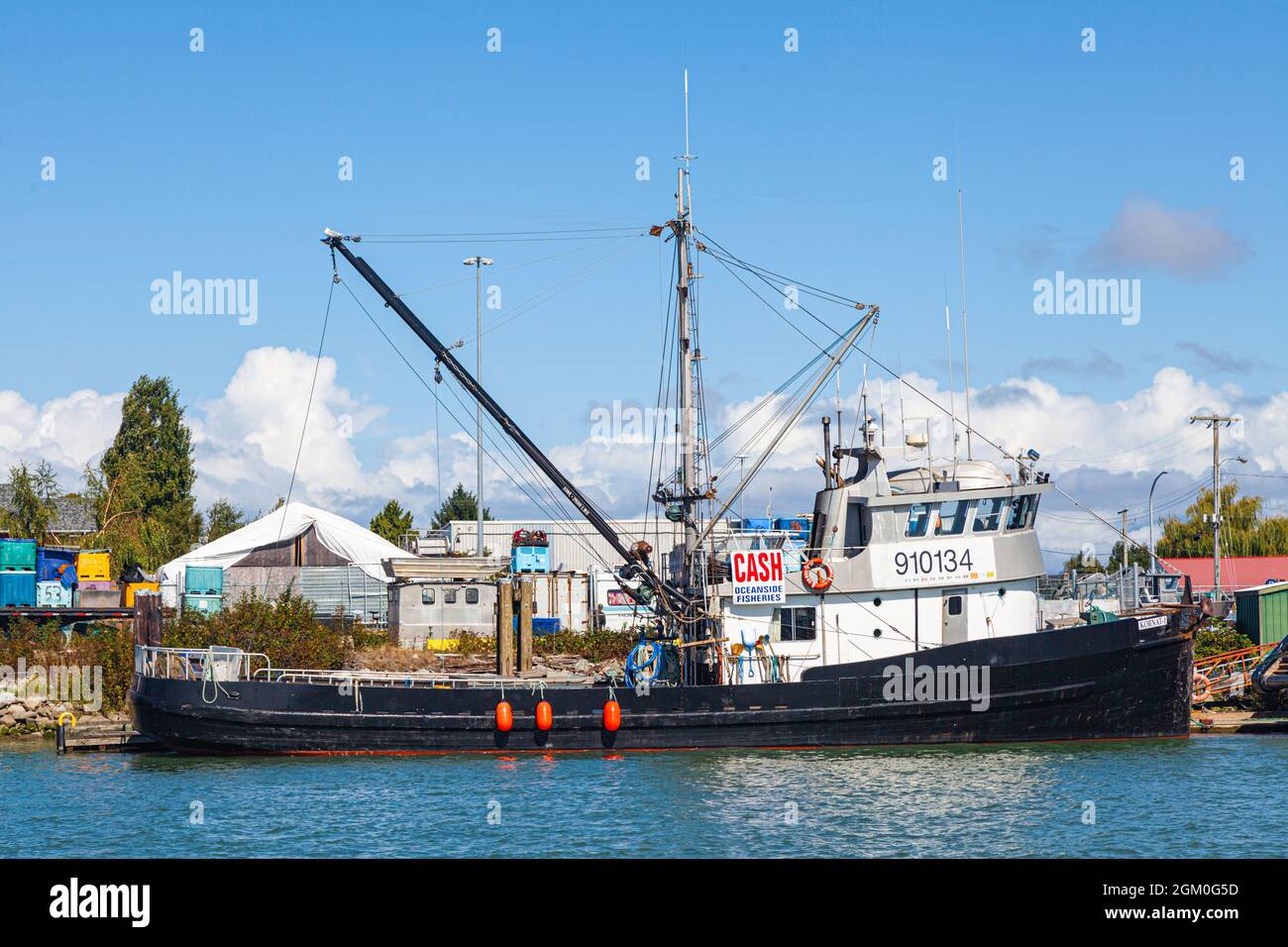 Commercial fishing vessel docked in Steveston Harbour in British Columbia Canada Stock Photo
