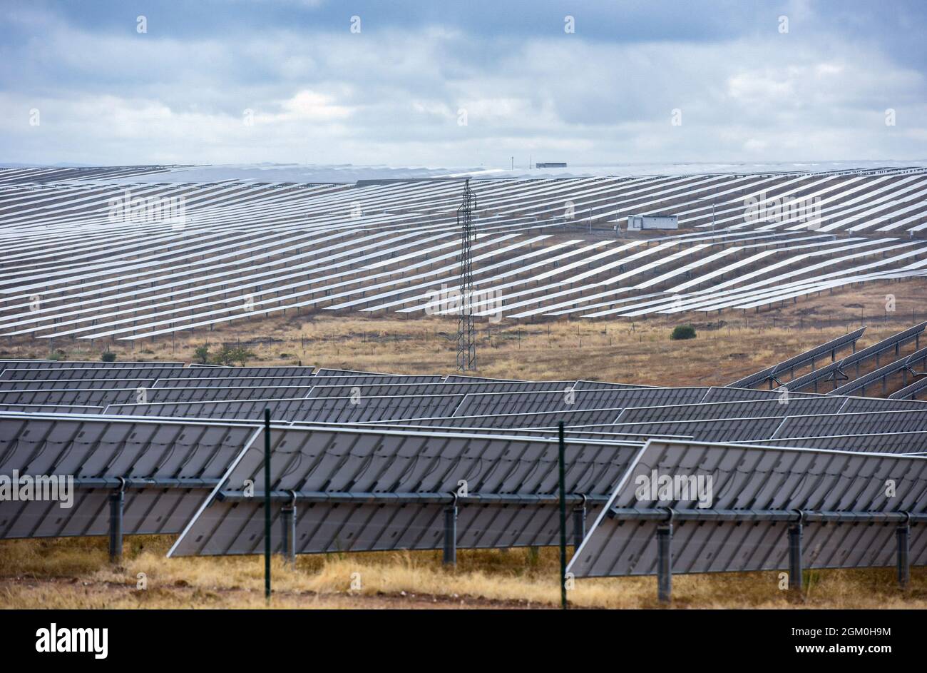 The Ceclavin´s photovoltaic plant built and managed by Iberdrola with 850000 modules and the final power will be 328MW.The Spanish Government announced an investigation against the energetic company, Iberdrola, due to the sudden emptying of two hydroelectric reservoirs: Ricobayo (Zamora) and Valdecañas (Cáceres), during the peak of the price of the energy production. Iberdrola shot up hydroelectric energy production by 37.9% during the first half of the year. Now there is a third possible case under investigation, the Spanish second biggest hydroelectric reservoir of Alcántara (Cáceres), which Stock Photo