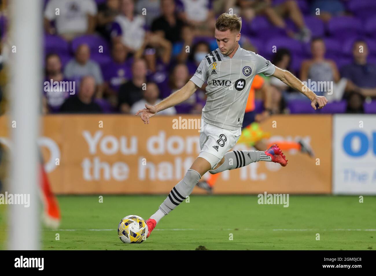 September 15, 2021: CF Montréal midfielder DJORDJE MIHAILOVIC (8) takes a shot on goal during the first half of the Orlando City vs CF Montreal soccer match at Exploria Stadium in Orlando, FL on September 15, 2021. (Credit Image: © Cory Knowlton/ZUMA Press Wire) Stock Photo