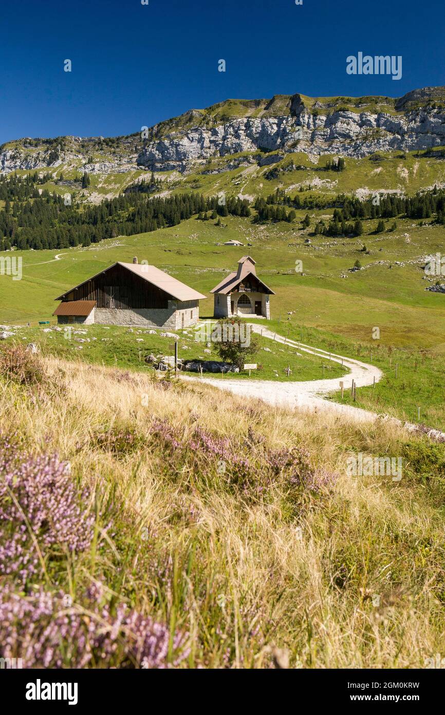 FRANCE HAUTE-SAVOIE (74) PETIT-BORNAND-LES-GLIERES, NOTRE-DAME-DES-NEIGES CHAPEL AT THE PLATEAU DES GLIERES Stock Photo