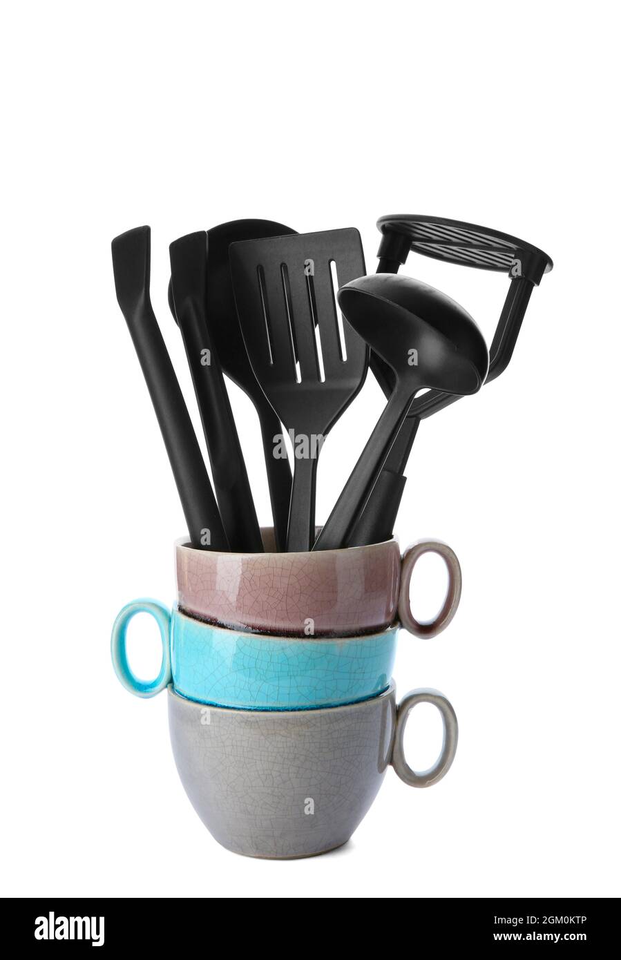 Kitchen utensils in vase, isolated on white Stock Photo Alamy