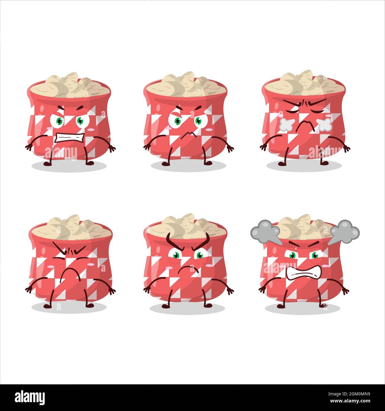Dried ginger cartoon character with various angry expressions. Vector