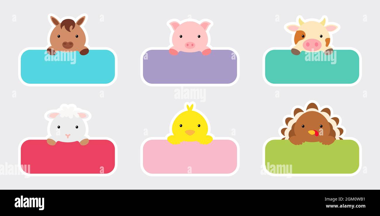 Sticky labels set for baby name. Cute cartoon animals shaped notepads