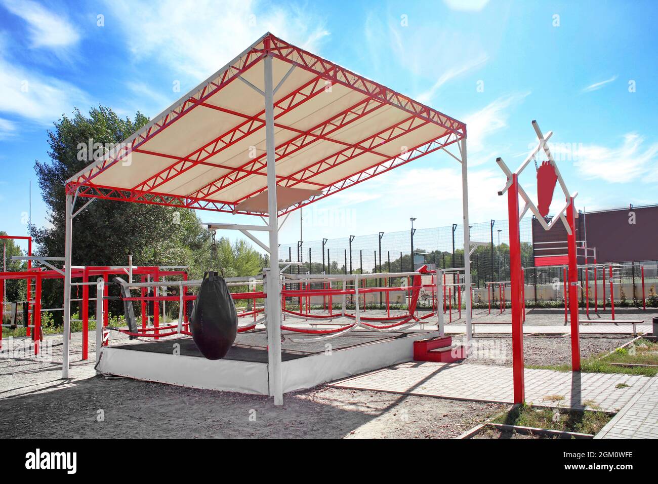 Boxing ring prepared for competition, outdoors Stock Photo Alamy