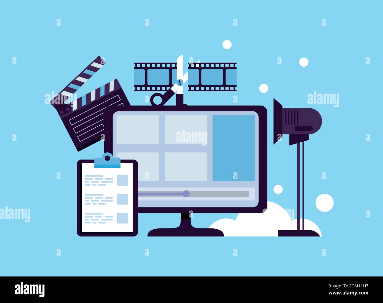 desktop with video production icons Stock Vector Image & Art - Alamy